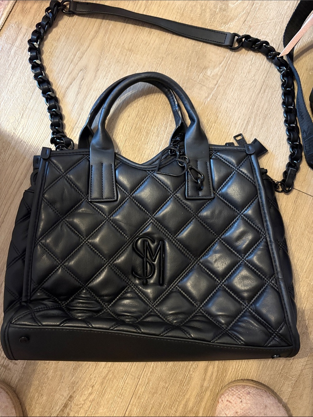 Steve Madden Black Quilted Satchel with Chain Strap